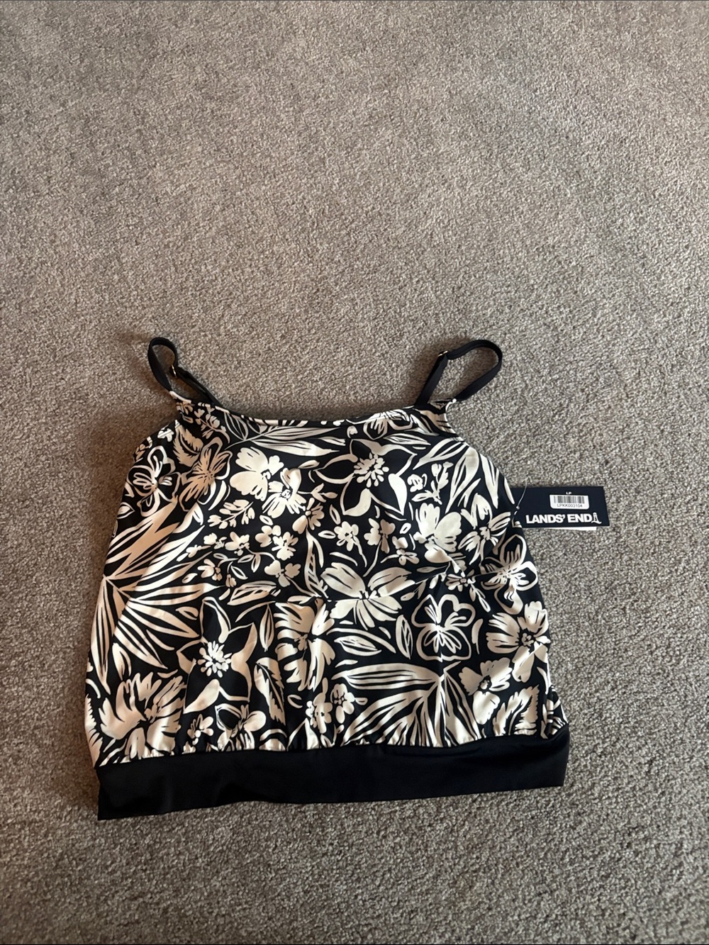 Lands' End Black and White Floral Camisole Tank